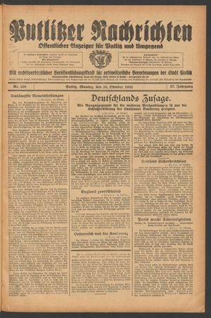 Putlitzer Nachrichten vom 10.10.1932
