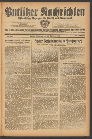 Putlitzer Nachrichten vom 12.10.1932