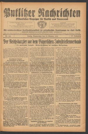 Putlitzer Nachrichten vom 13.10.1932