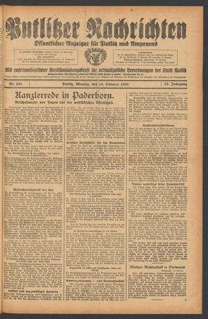 Putlitzer Nachrichten vom 17.10.1932