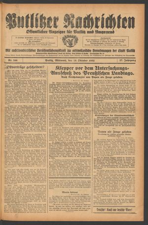 Putlitzer Nachrichten vom 19.10.1932