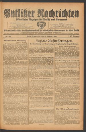 Putlitzer Nachrichten vom 20.10.1932