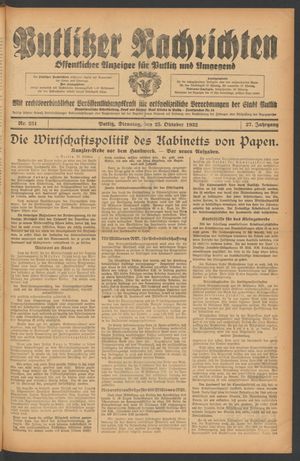 Putlitzer Nachrichten vom 25.10.1932