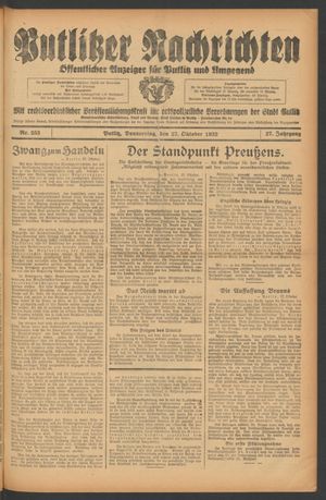 Putlitzer Nachrichten vom 27.10.1932
