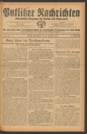 Putlitzer Nachrichten vom 29.10.1932