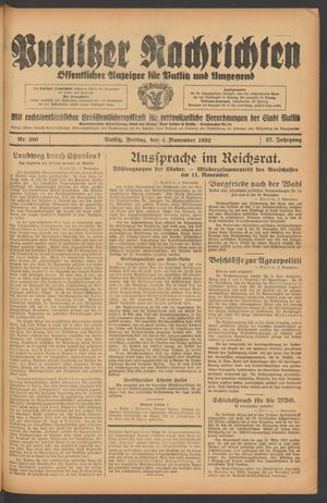Putlitzer Nachrichten vom 04.11.1932