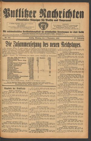 Putlitzer Nachrichten vom 07.11.1932