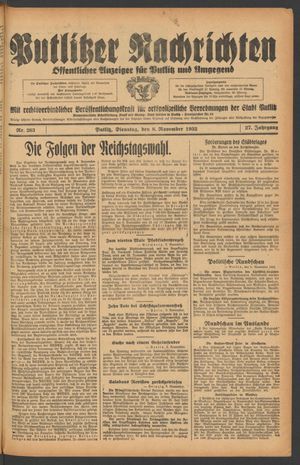 Putlitzer Nachrichten vom 08.11.1932
