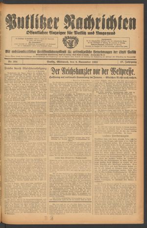 Putlitzer Nachrichten vom 09.11.1932