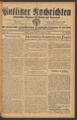 Putlitzer Nachrichten vom 18.11.1932