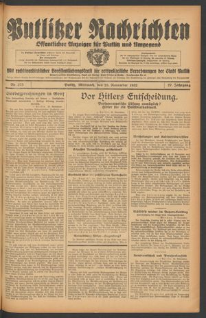 Putlitzer Nachrichten vom 23.11.1932