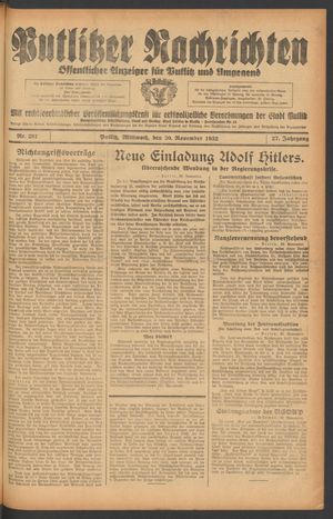 Putlitzer Nachrichten vom 30.11.1932