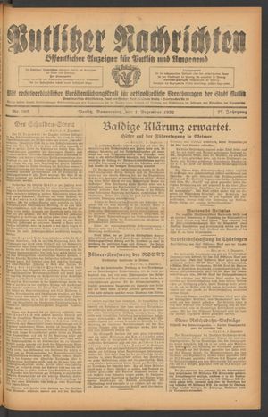 Putlitzer Nachrichten vom 01.12.1932