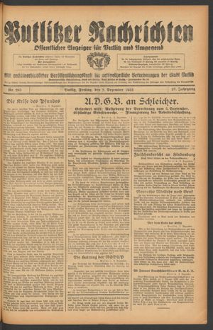 Putlitzer Nachrichten vom 02.12.1932