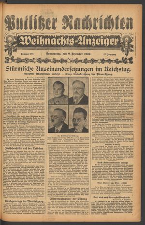 Putlitzer Nachrichten vom 08.12.1932