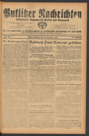 Putlitzer Nachrichten vom 19.12.1932