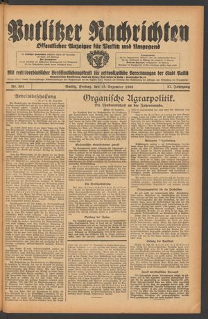 Putlitzer Nachrichten vom 23.12.1932