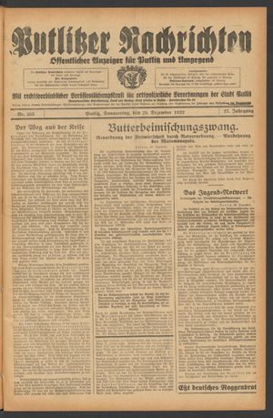 Putlitzer Nachrichten vom 29.12.1932