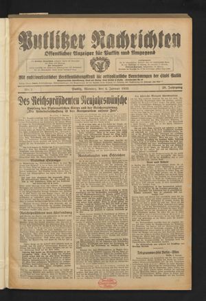 Putlitzer Nachrichten on Jan 2, 1933