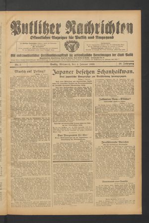 Putlitzer Nachrichten vom 04.01.1933