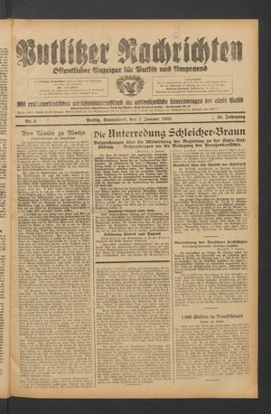 Putlitzer Nachrichten on Jan 7, 1933