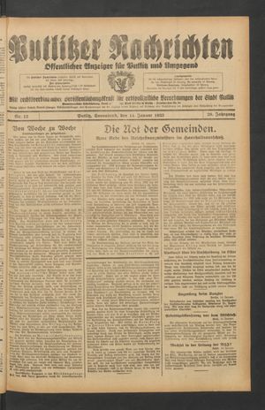Putlitzer Nachrichten vom 14.01.1933