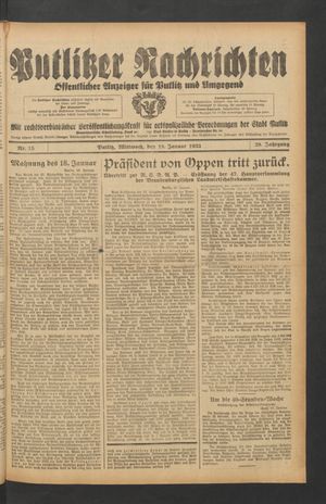 Putlitzer Nachrichten vom 18.01.1933