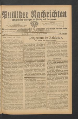 Putlitzer Nachrichten vom 21.01.1933