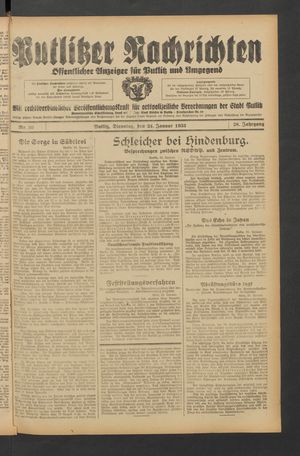 Putlitzer Nachrichten vom 24.01.1933