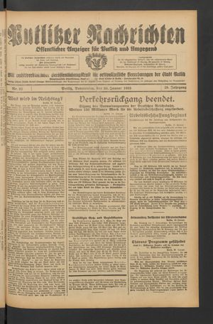 Putlitzer Nachrichten vom 26.01.1933