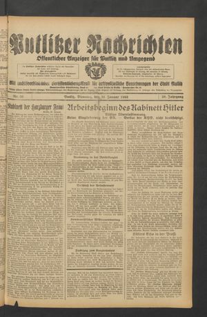 Putlitzer Nachrichten vom 31.01.1933