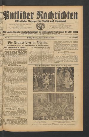 Putlitzer Nachrichten vom 06.02.1933