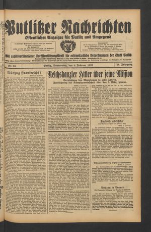 Putlitzer Nachrichten on Feb 9, 1933