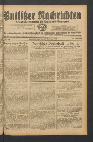 Putlitzer Nachrichten vom 17.02.1933