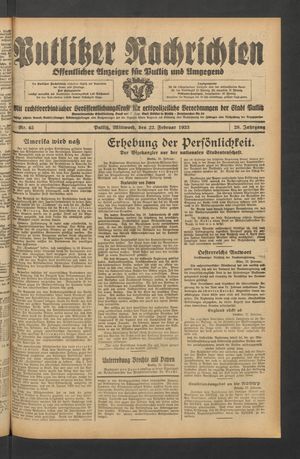 Putlitzer Nachrichten vom 22.02.1933