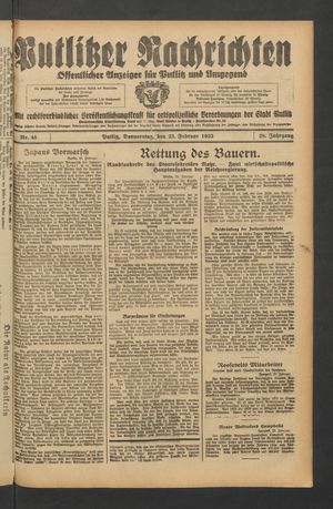Putlitzer Nachrichten vom 23.02.1933