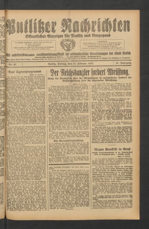 Putlitzer Nachrichten on Feb 24, 1933
