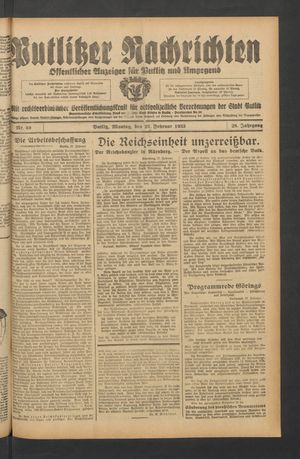Putlitzer Nachrichten on Feb 27, 1933