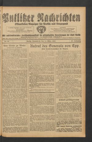 Putlitzer Nachrichten vom 11.03.1933