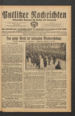 Putlitzer Nachrichten vom 22.03.1933