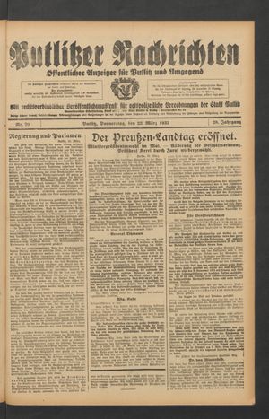 Putlitzer Nachrichten vom 23.03.1933