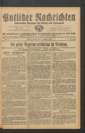 Putlitzer Nachrichten vom 24.03.1933