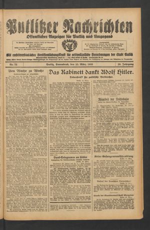 Putlitzer Nachrichten on Mar 25, 1933