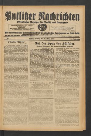 Putlitzer Nachrichten vom 31.03.1933