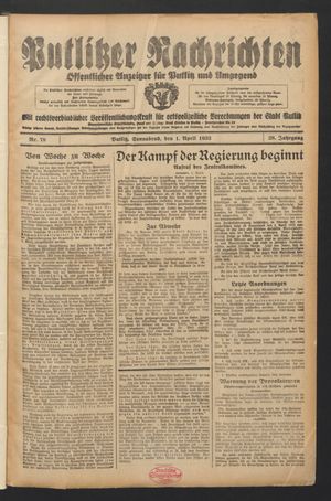Putlitzer Nachrichten on Apr 1, 1933