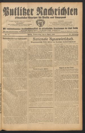 Putlitzer Nachrichten vom 06.04.1933