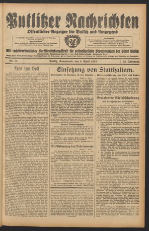 Putlitzer Nachrichten on Apr 8, 1933