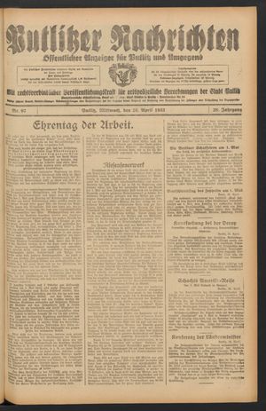 Putlitzer Nachrichten on Apr 26, 1933