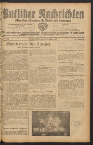 Putlitzer Nachrichten vom 03.05.1933