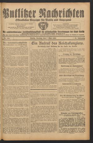 Putlitzer Nachrichten vom 05.05.1933